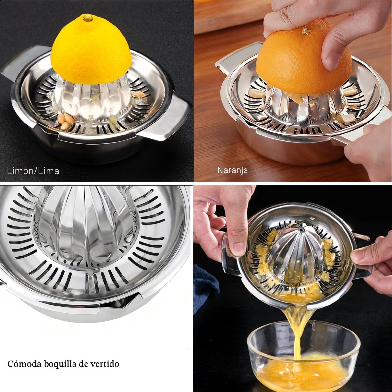 Exprimidor Manual de Acero Inoxidable 304, Citrus Juicer de Mano 350ML, Ø 13,8 cm