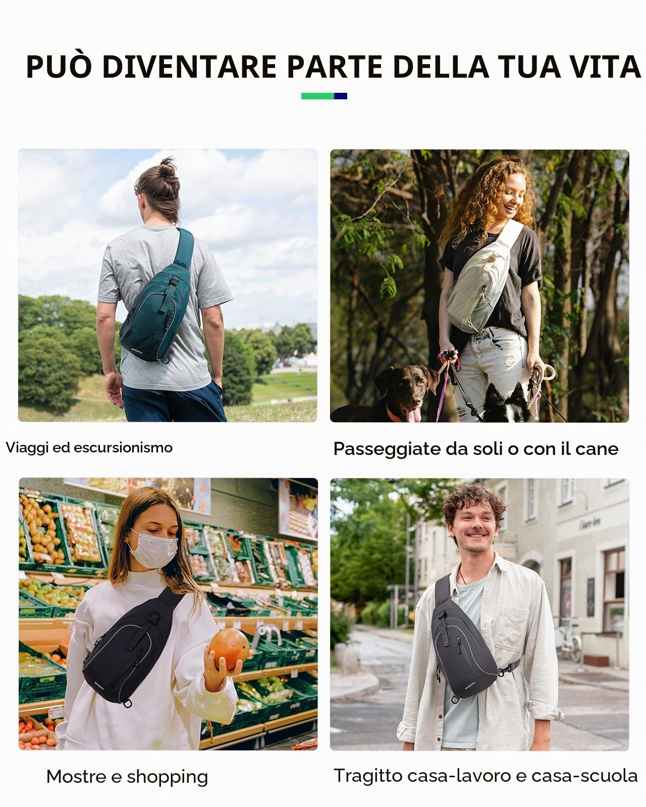 Waterfly Zaino Monospalla Uomo Donna: Borsa a Tracolla Sling Ultraleggera, Tracolla Regolabile, Design Compatto e Stiloso Per Escursionismo, Viaggi e Uso Quotidiano
