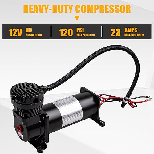 Miniatura 3 de Compresor de bocina de aire resistente de 200 PSI, compresor de paseo de bocinas de tren NPT de 3/8 con accesorios de repuesto NPT de 1/4 para