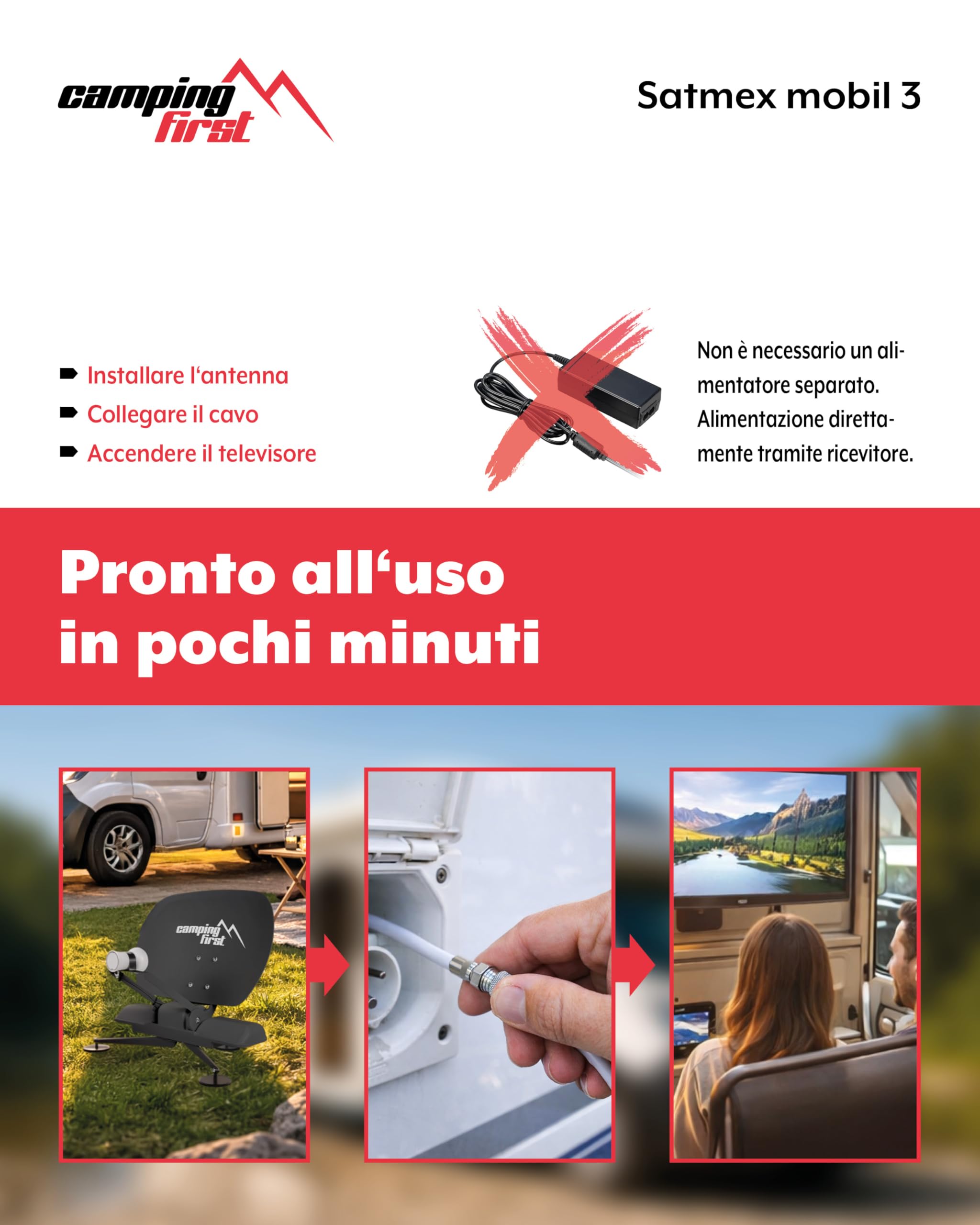 Satmex mobil 3 – Antenna sat mobile automatica – Antracite | Allineamento automatico su Astra 19,2°E, senza alimentazione esterna