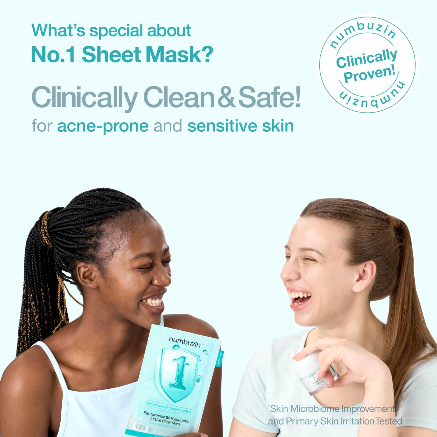 numbuzin No.1 Sheet Mask | Pantothenic B5 Hyaluronic Active Clear Mask | Calming, Soothing, Hydrating | Acne Prone Skin | Controls Excess Oil, Reduces Redness | 5 Sheets