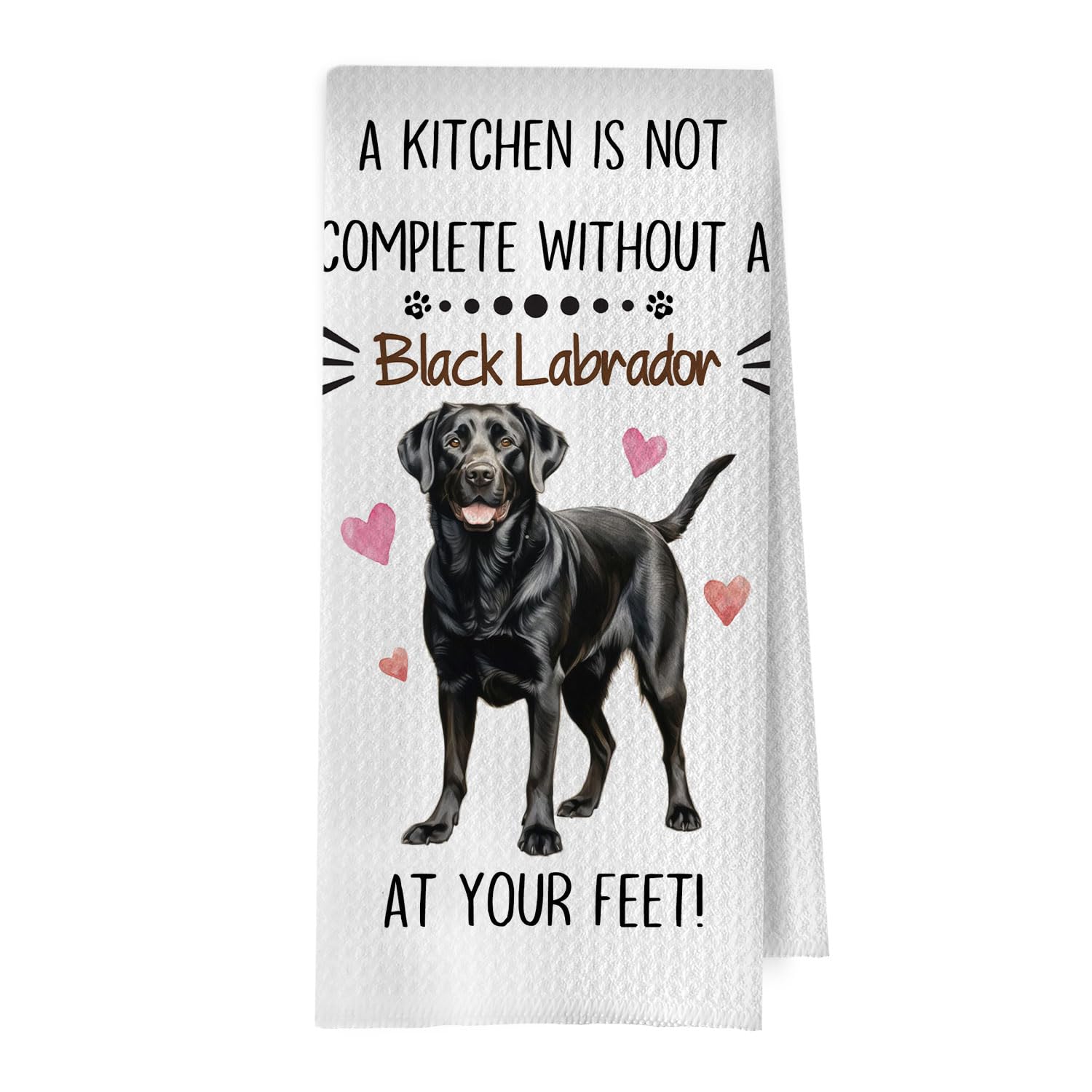 Black Lab Kitchen Towels - Funny Black Lab Gifts Decorative Waffle Dish Towels, Labrador Retriever Gifts Hand Towel, Tea Towel, 16x24 Inches