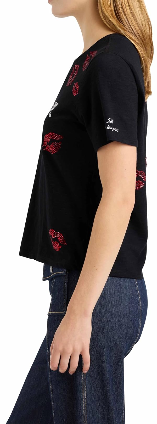 Cinq à Sept Women's Kissing Booth Shrunken Tee, Black/Rose, S by Cinq à Sept - Used condition - Image 3