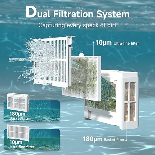 Miniatura 3 de WYBOT C2 - Limpiador robótico inalámbrico para piscinas, robot de aspiradora de piscina para pared y línea de agua con filtración ultrafina, tiempo