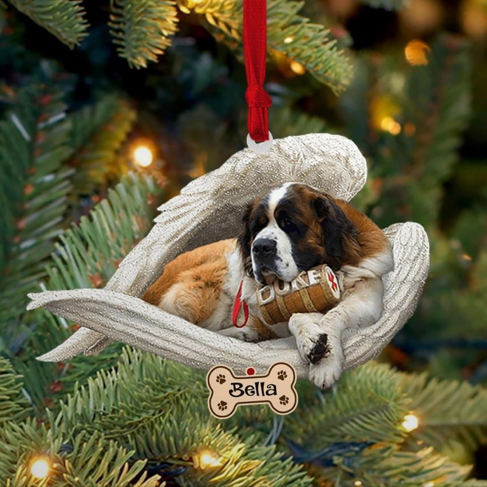 Luckluccy St Bernard 1 Personalized Ornament,Custom Dog Ornament With Angel Wing,Dog Christmas Ornaments,Dog Ornament 2025,Dog Christmas Ornament Shape Acrylic