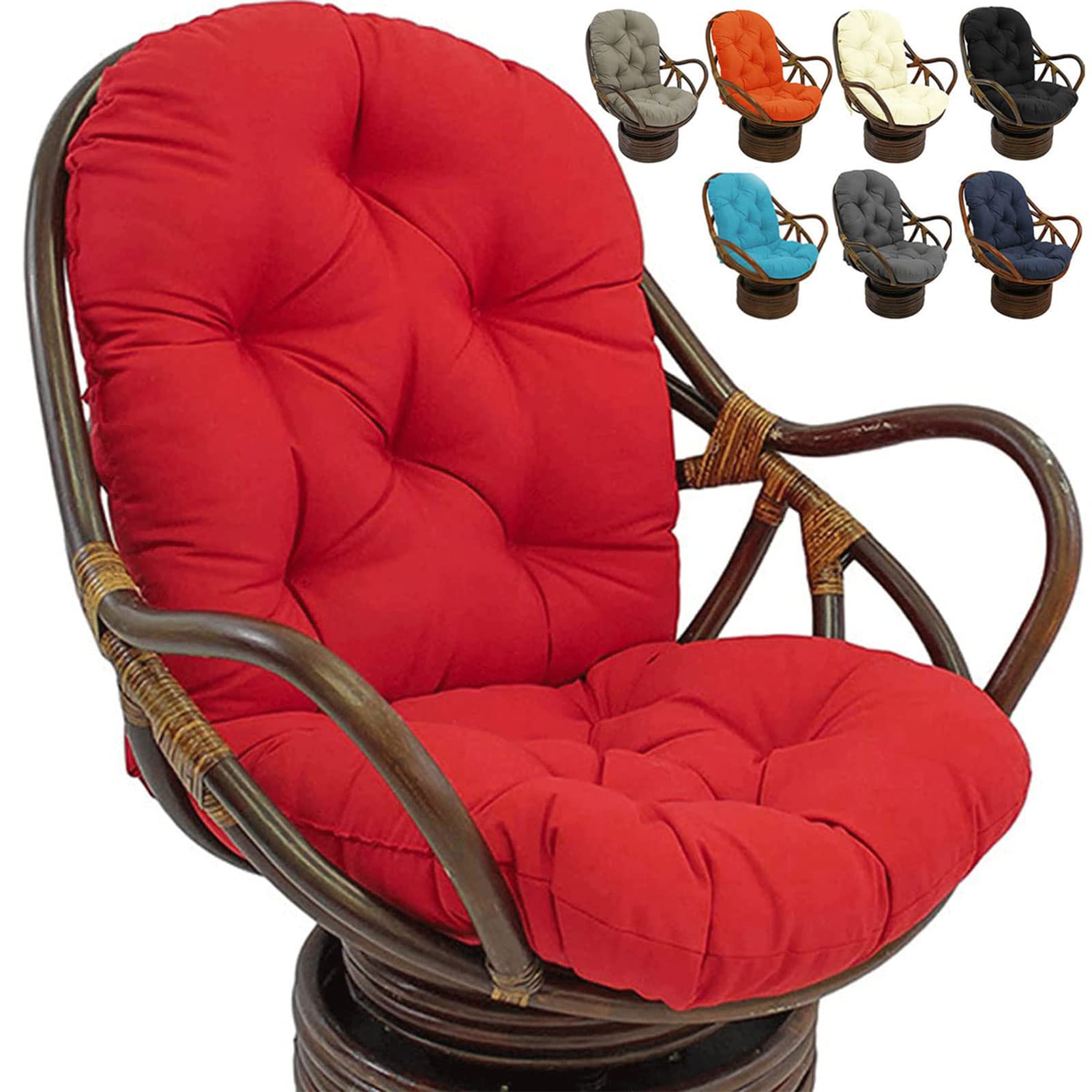 Rocking Chair Cushion 120x60cm - 5-Inch Thick Waterproof Swivel Rocker Seat Pad, Anti-Slip Ties, Machine Washable, Indoor Outdoor Replacement Cushion for Rattan Recliner Garden Chair, Red