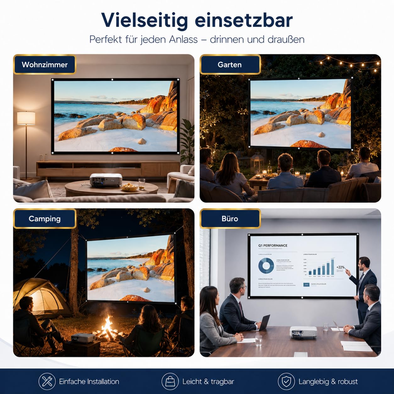 Leinwand Beamer,120 Zoll 16: 9 HD,Tragbare Faltbar Anti-Falten Doppelseitige Beamer Leinwand Outdoor für Camping,Heimkino,Schule,Treffen