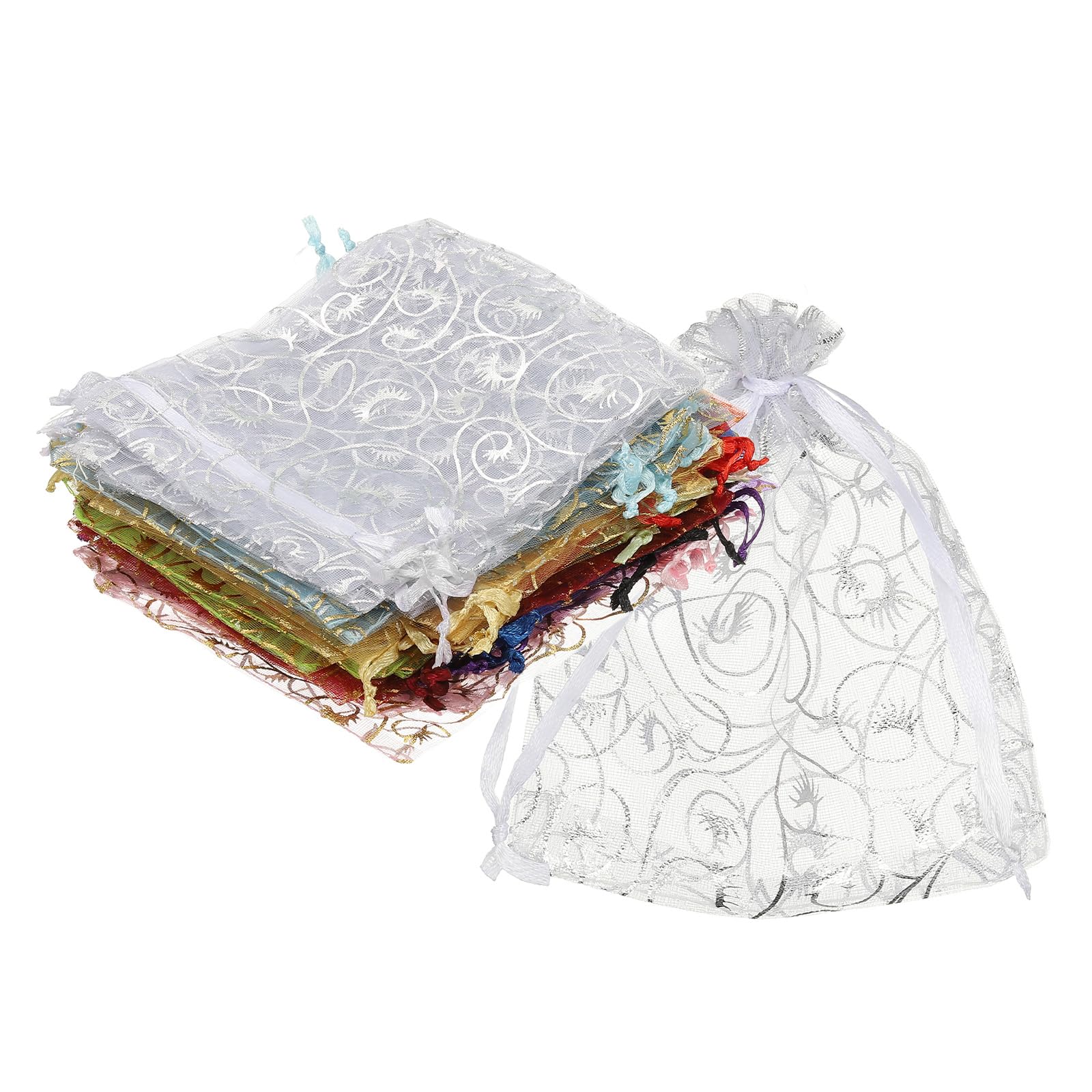 sourcing map Organza Bags, 50Pcs 10 x 12cm Candy Mesh Bag with Drawstring Jewelry Gift for Party Favor Pouch Christmas Wedding Festival Small Gift, Multi-Colors