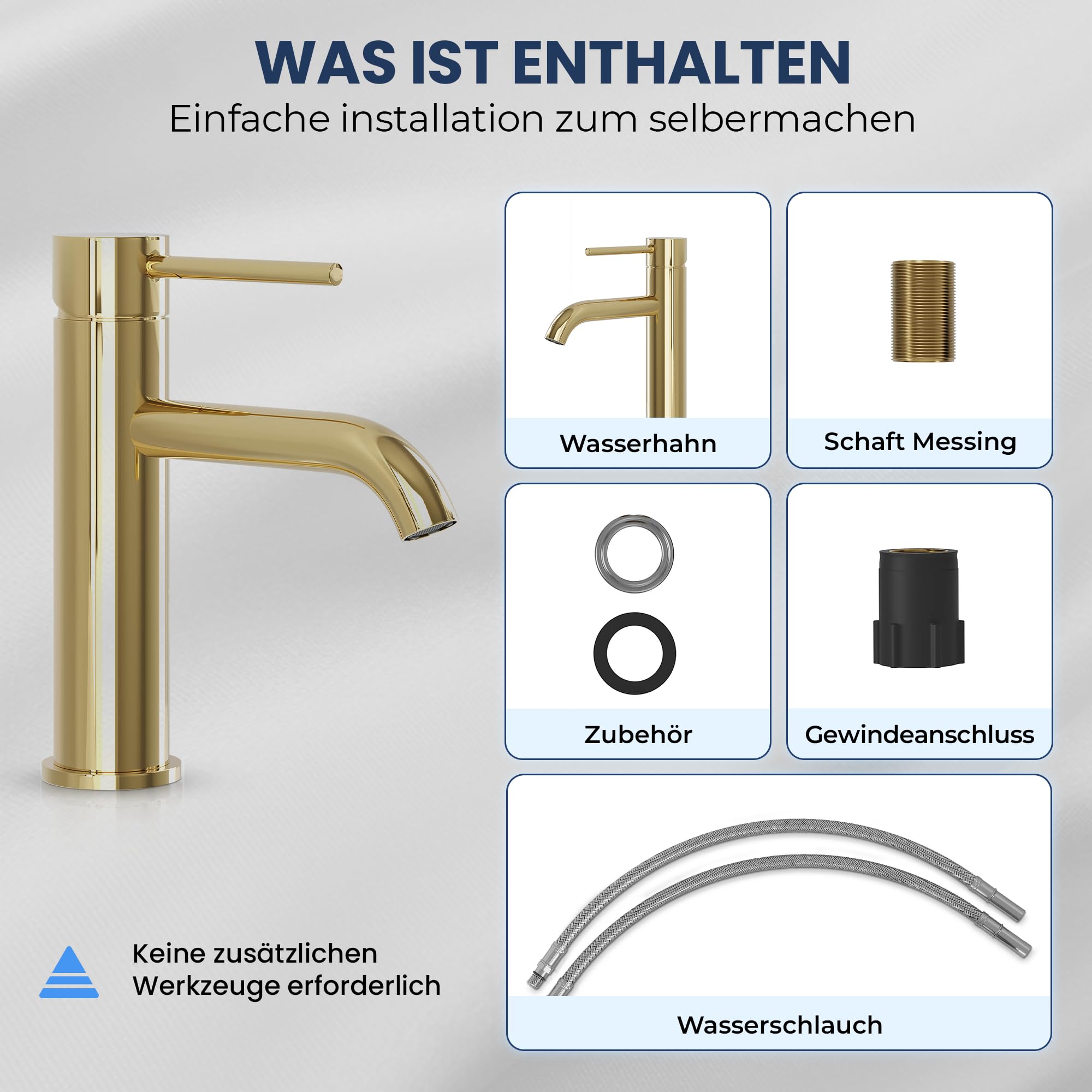 Søvang Wasserhahn Bad – Waschtischarmatur 18,3 cm, Waschbeckenarmatur Messing Glänzend, Anti-Fingerprint & Einfache Montage, Gebürsteter Edelstahl, Modernes Dänisches Design