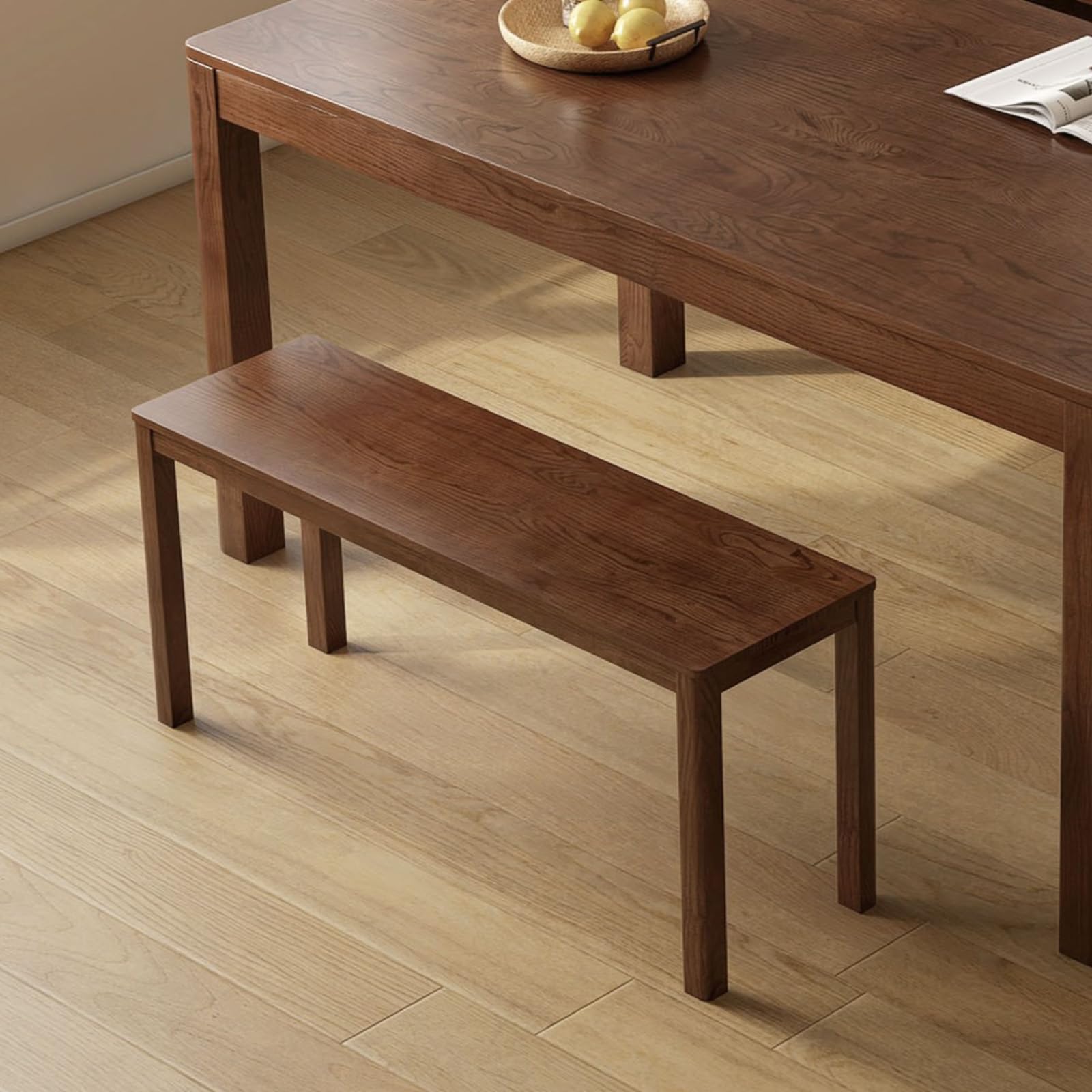 100% Solid Oak Dining Bench, Walnut Rectangle Wood Bench for End of Bed, Entryway Benches for Kitchen, Living Room, Entryway, Hallway, Dining Room (39.4'')
