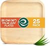ECO SOUL 25 Palm Leaf Plates 10”(25cm) Square Large Bamboo Plate I Eco Friendly, Biodegradable, Compostable Heavy-Duty Plate, Disposable Plates for Dinner, Party & Events