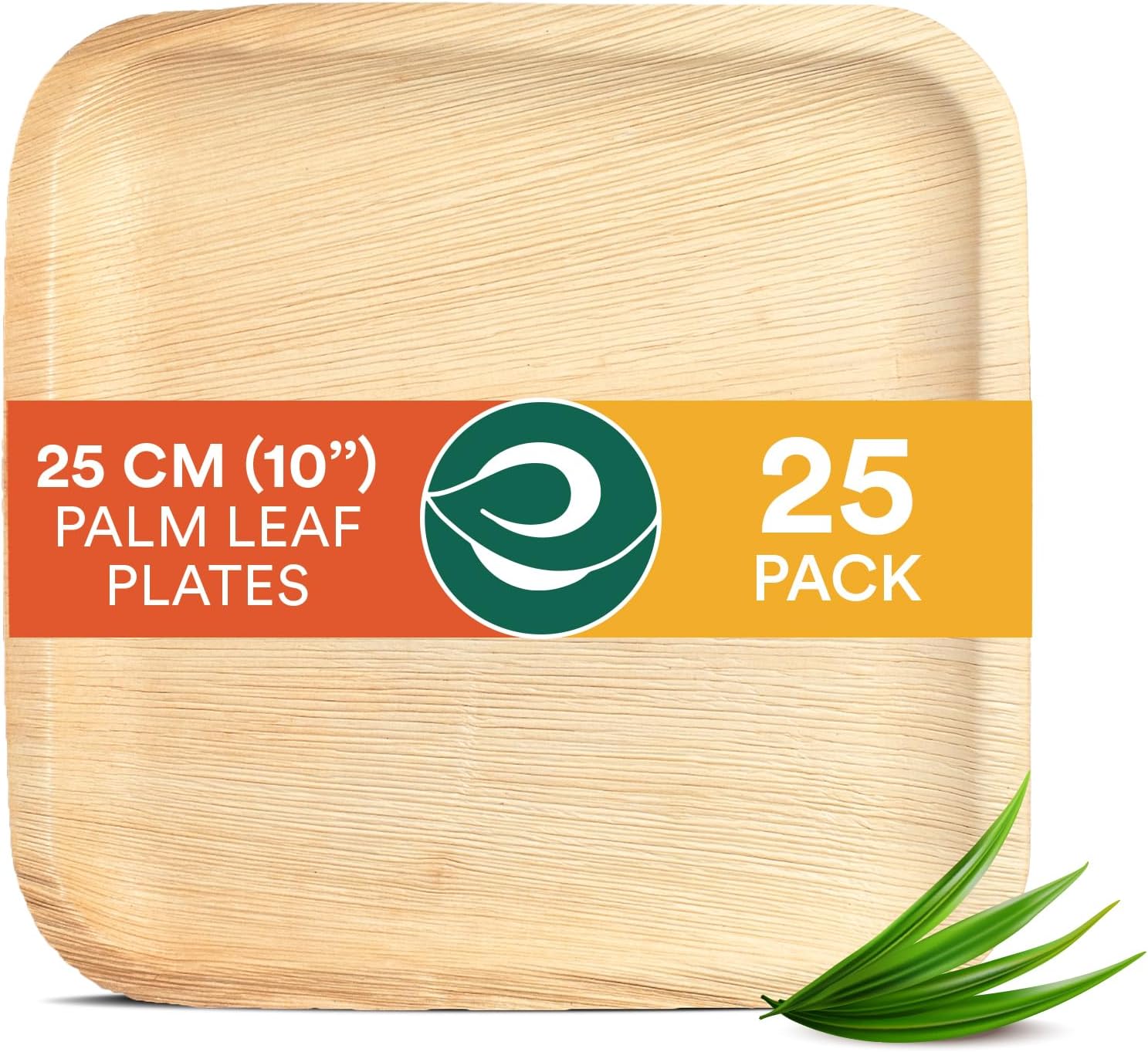 25 Palm Leaf Plates 10”(25cm) Square Large Bamboo Plate I Eco Friendly, Biodegradable, Compostable Heavy-Duty Plate, Disposable Plates for Dinner, Party & Events