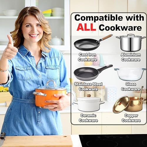 Miniatura 4 de Weceleh Estufa eléctrica de 24 pulgadas, cocinas de cerámica de vidrio integradas de 6600 W, estufa eléctrica de 4 quemadores con zona expandible, 9