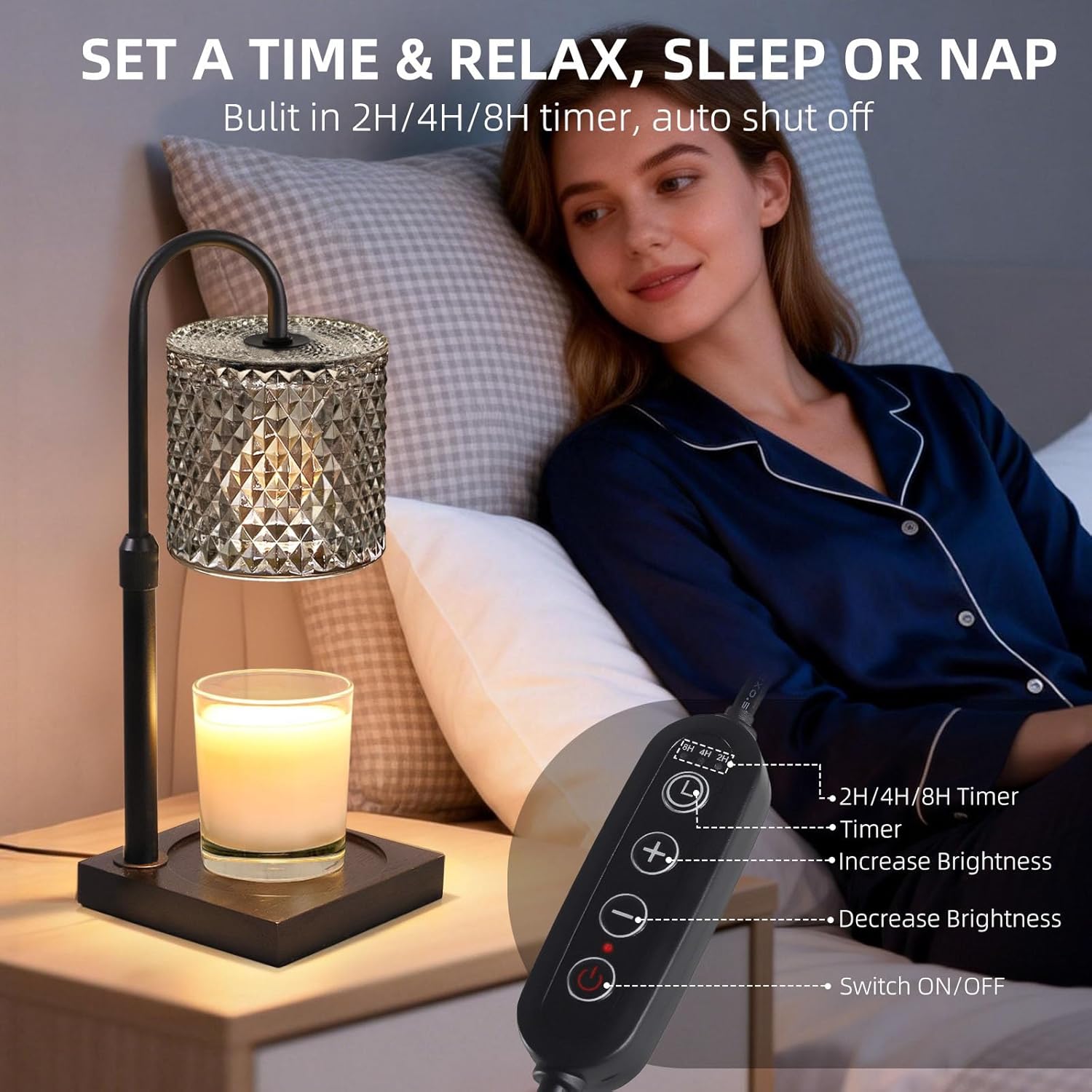 Candle Warmer Lamp with Timer Dimmer Adjustable Height, Candle Warmer with 2 Bulbs for Jar Candles, Home Decor, for Women Birthday 2 Pack