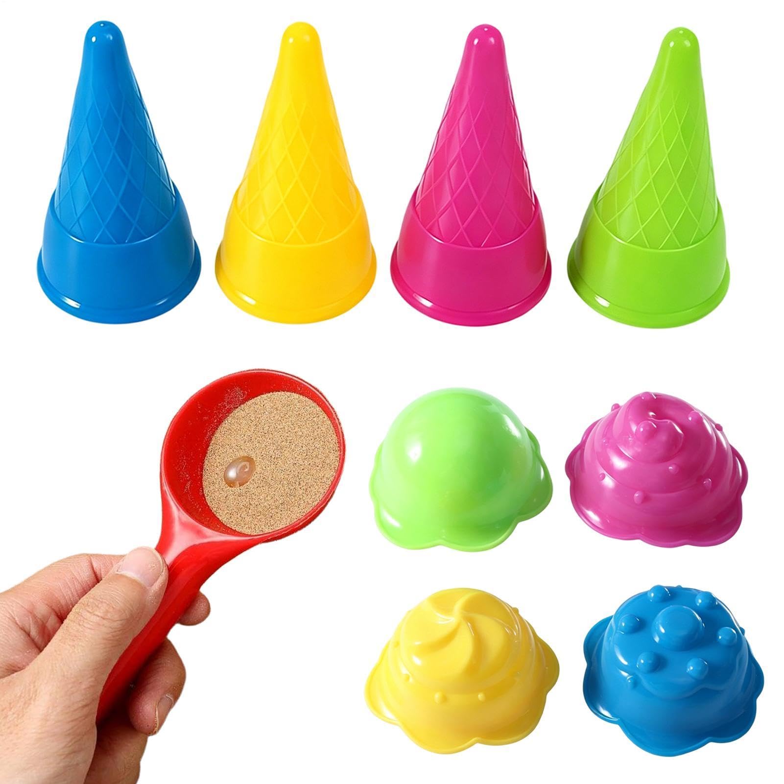 Ice Cream Sand Toys, Sand Ice Cream Set, Cone Mold Beach Toy, Summer Play Dessert Kit, Durable Fun Scoop Design, 4.29 Inch Size, for Backyard Park Picnic Camping Outdoor Travel Birthday