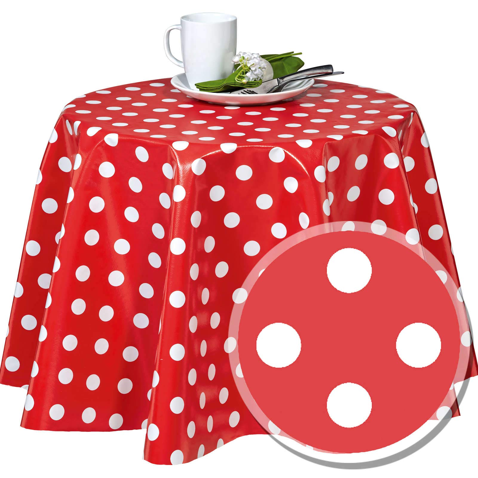 Melody wachstischdecke rot 160 x 140 cm eckig Punkte rot #1150-01