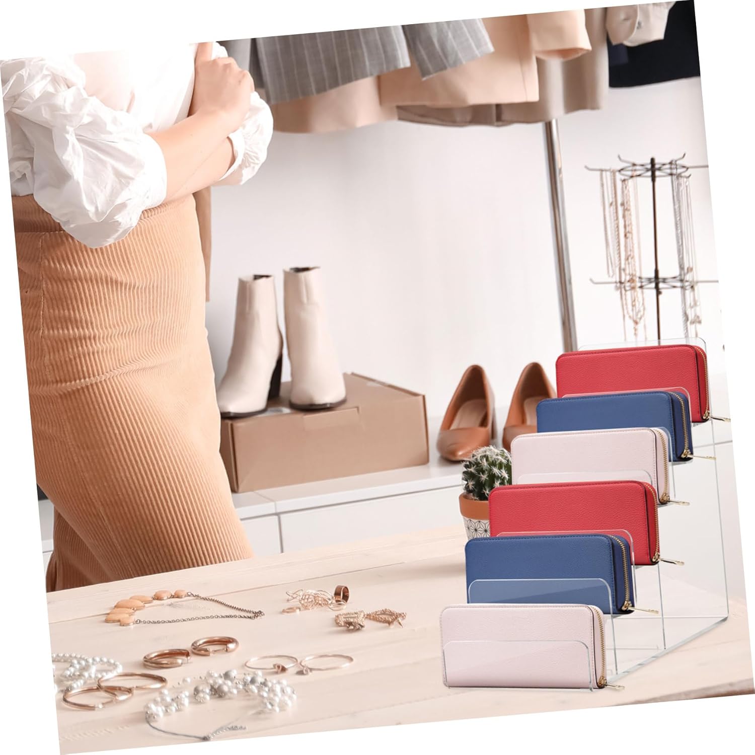 DOITOOL Clear Acrylic Riser Display Shelf 6 Tier, Acrylic Riser Display Stands for Pops Figure, Makeup Organizer, Sunglasses, Wallet, Collection Display