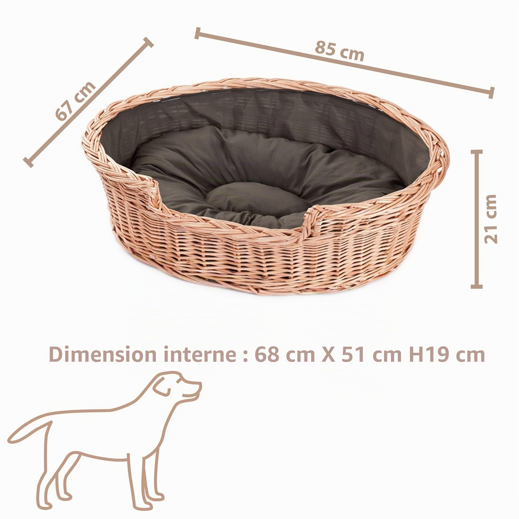 e-wicker24 Corbeille,Panier,Niche,Coussin Ovale pour Chien, doublée avec Coussin Maron (L)
