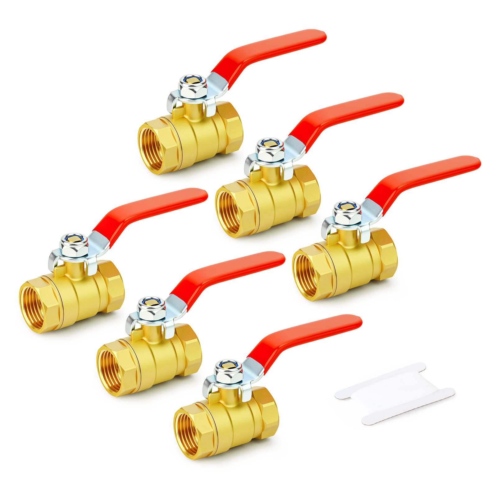 GASHER 6PCS 1/2 Inch Brass Mini Ball Valve, Shut Off Valve, 1/2 Inch FNPT Thread Pipe Fitting