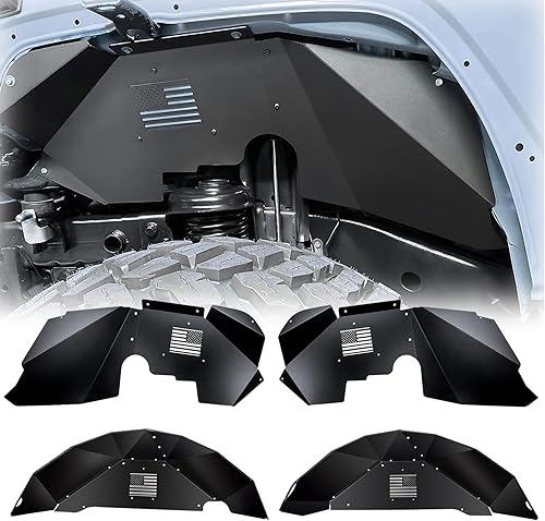 Juego de guardabarros interior delantero y trasero de aluminio, patrón de moda compatible con Jeep Wrangler JK JKU Unlimited 2007-2018, color negro