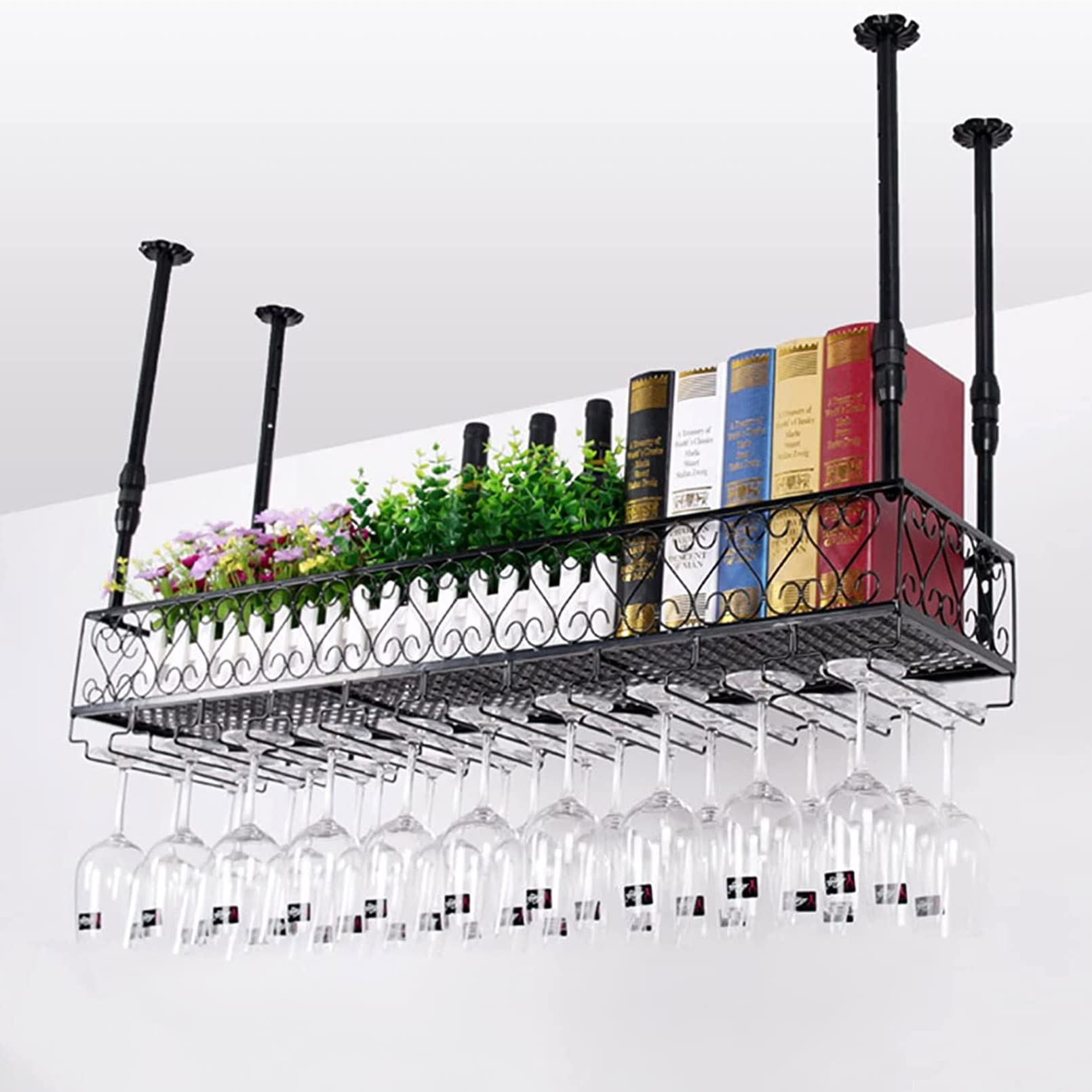 Support à verres à vin au plafond noir meuble suspendu avec hauteur réglable