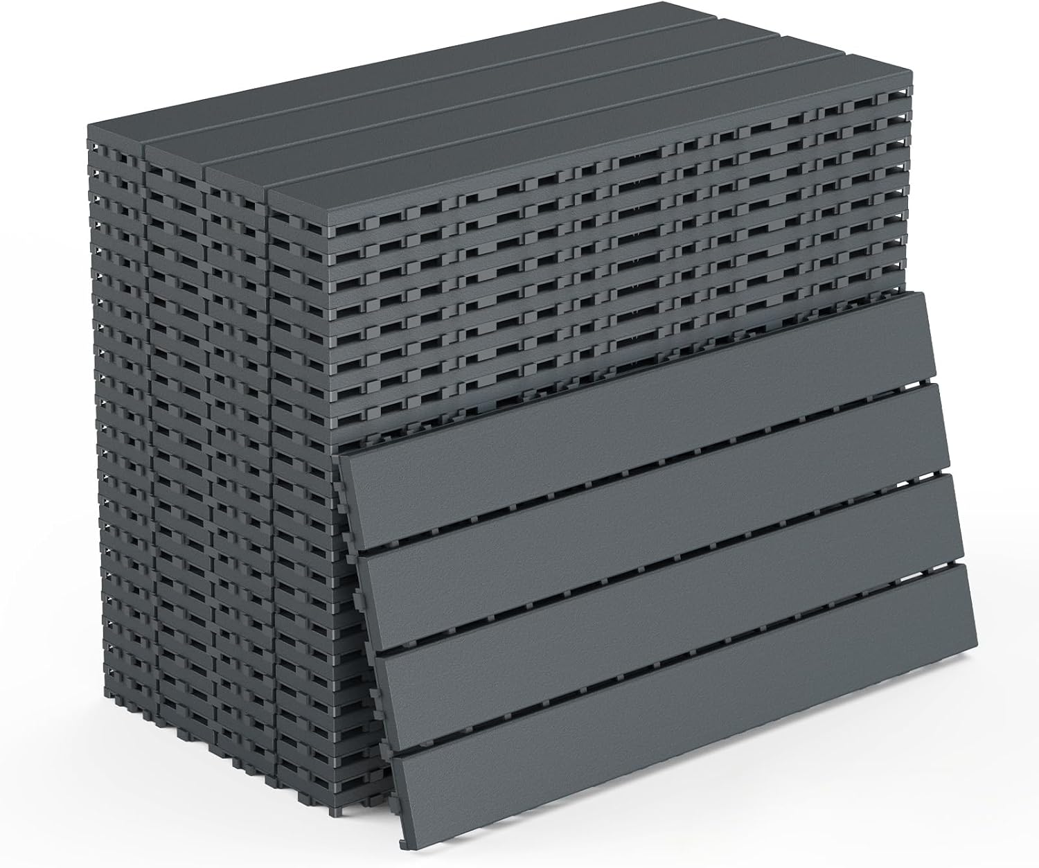 Plastic Interlocking Deck Tiles Waterproof 12x24'' Exstra Long Patio Flooring 24 PCS Outdoor Deck Tiles for All Weather Use - Balcony, Backyard, Indoor & Outdoor (Grey)