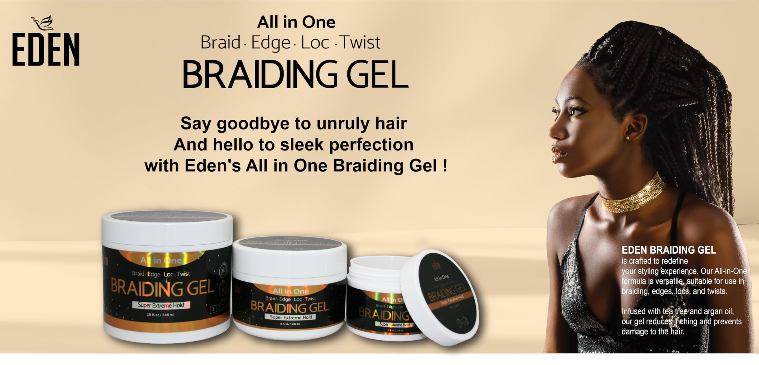 EDEN Braiding Gel (15 Fl Oz) | No Flaking or Whitening