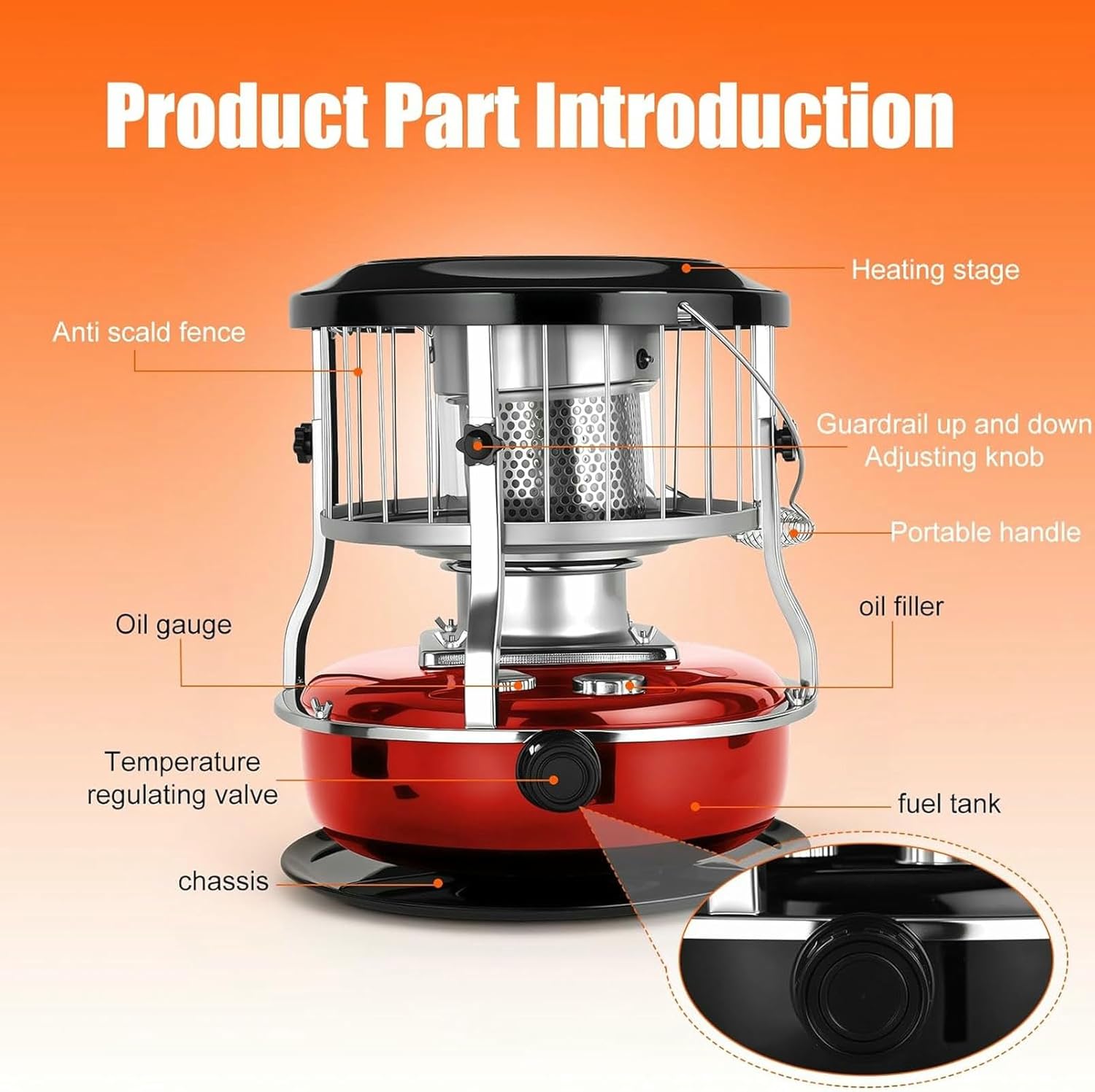 Kerosene Heater, Non-electric 9000 Btu Kerosenes Stove, Portable Kerosenes Radiant Heater for Home, Garage, and Camping