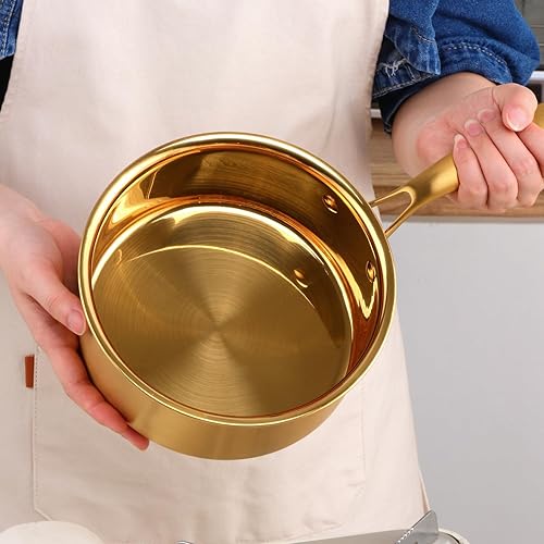 Miniatura 5 de BuyGo - Cacerola de acero inoxidable 188, sartén dorada de 2.5 cuartos de galón con mango largo resistente al calor, olla multiusos de 3 capas,