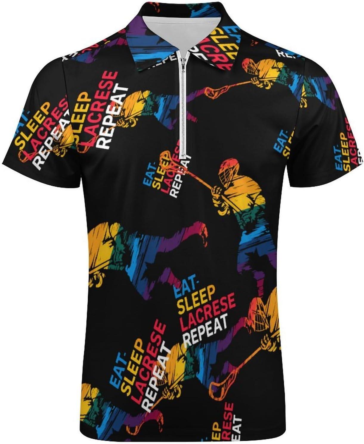 Eat Sleep Lacrosse Repeat Men's Polo Shirts Golf Short Sleeve Tops | Casual Workout,Golf T-Shirt,Zippered Tee,Collared,Print
