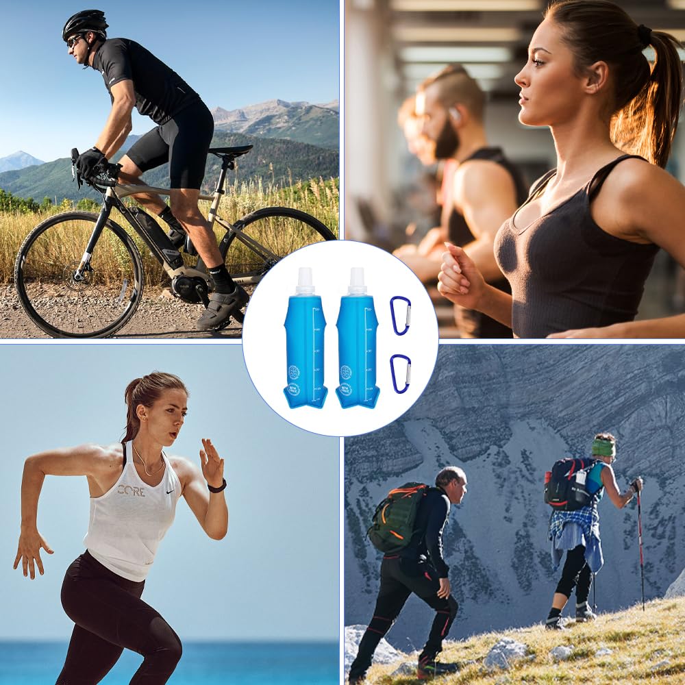 Mineup 2PCS Soft Flask, 500 ML Składana butelka, BPA Darmowe Nawilżanie Butelka, Sportowa Torba Na Wodę, Wielokrotnego Użytku Na Piesze Wycieczki, Bieganie, Backpacking, Maraton