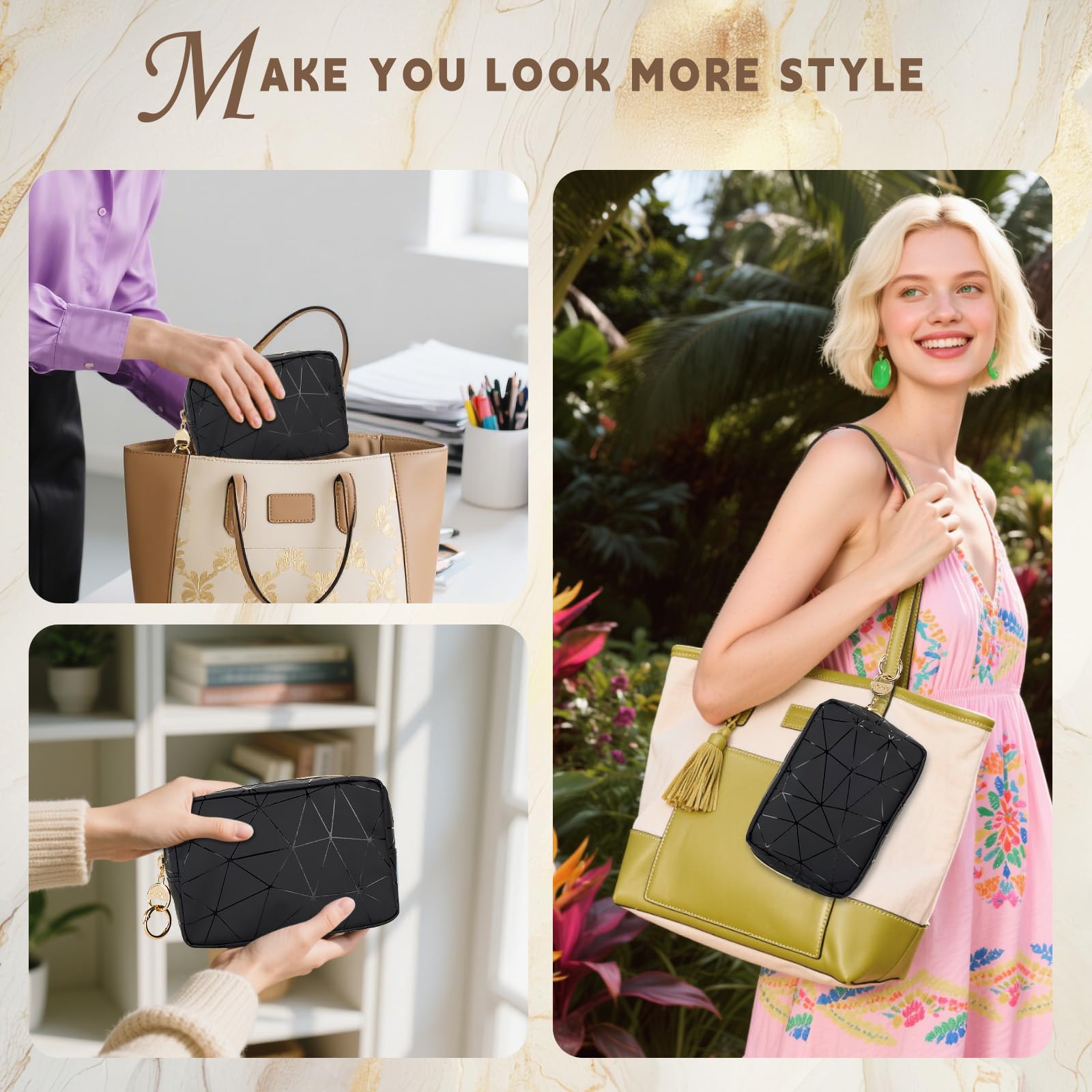 2 Pezzi Porta Trucchi Piccolo da Borsetta Pochette Piccola per Trucco Avec Mini Trousse per Rossetto Multifunzionale Portatile Mini Borsa Porta Trucchi Impermeabile Idee Regalo Ragazza(Nero)