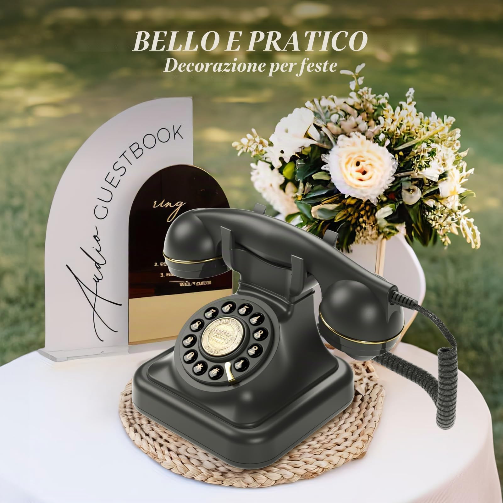 Bisofice Libro degli Ospiti Audio, Libro degli Ospiti per Matrimonio, Telefono con segreteria vocale, Supporta messaggi Audio Personalizzati, Telefono di Nozze per Feste, Matrimoni, Compleanni