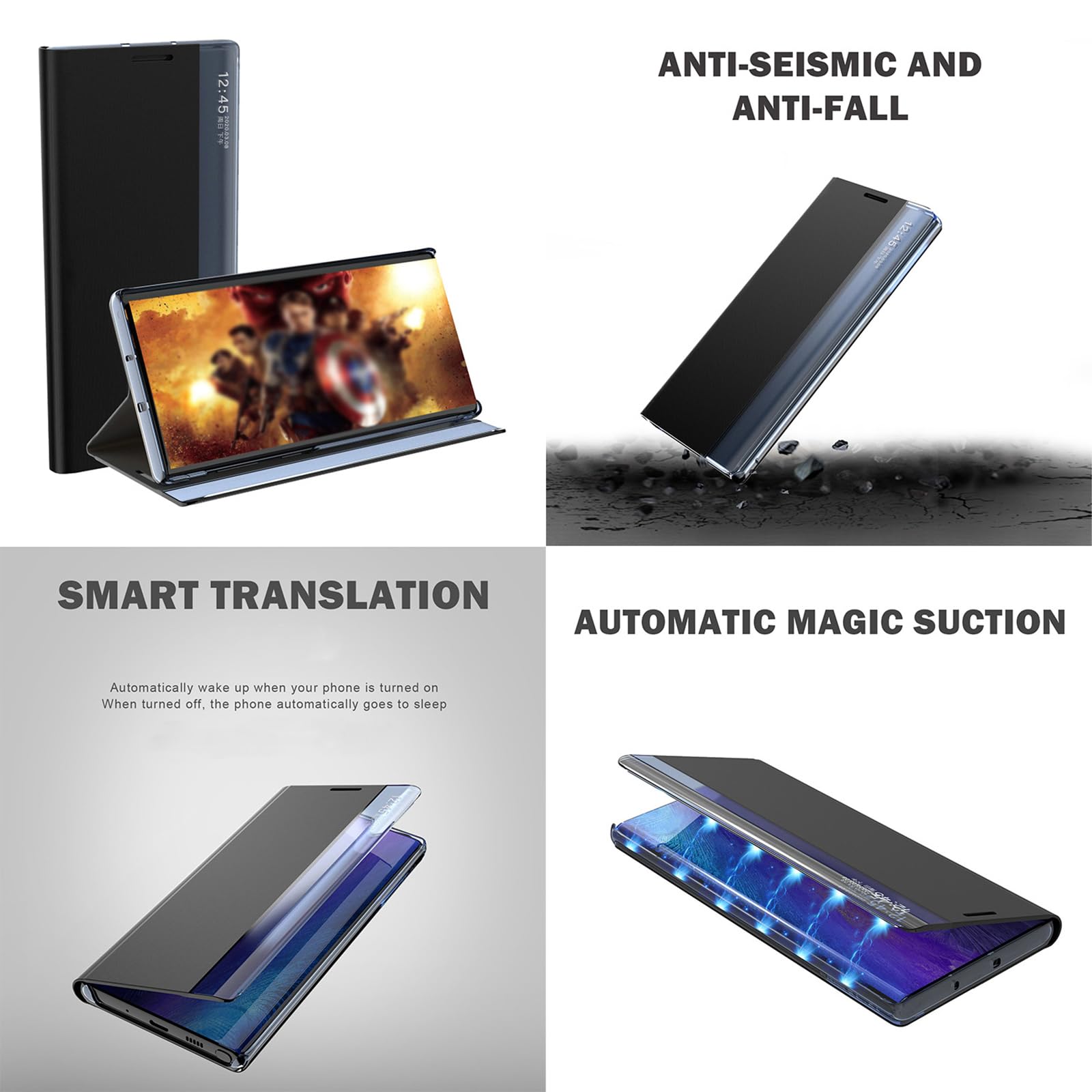 Hülle für Samsung Galaxy S25 Ultra/S25 Plus/S25, Magnetisch Klapp Schutzhülle, Clear Sichtfenster Leder Handyhülle mit Ständer Funktion,Schwarz,S25 Ultra