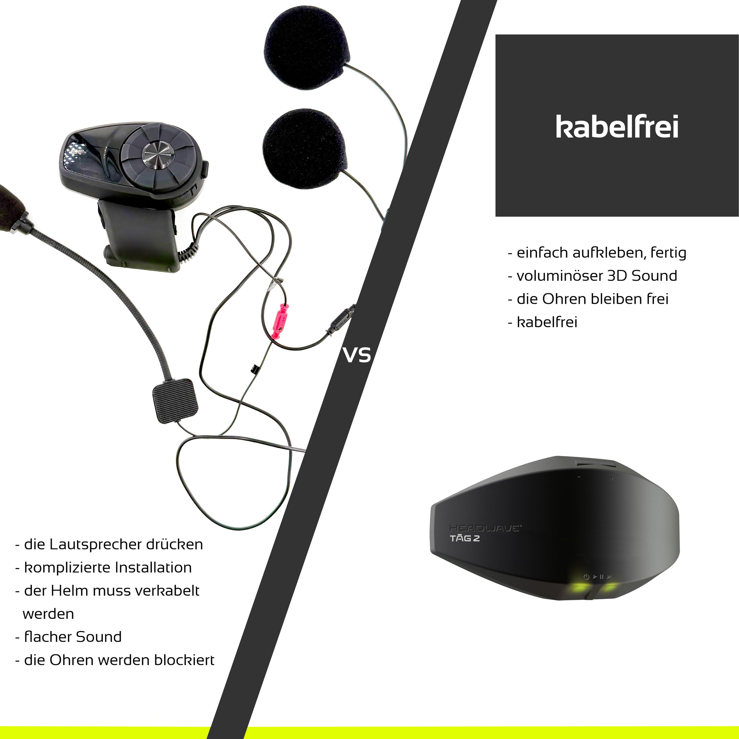 Headwave TĀG 2 - Bluetooth Lautsprecher für Motorrad-Helme, Musik und Navigations-Ansagen, Headset, Soundsystem, mega laut und mega Klang