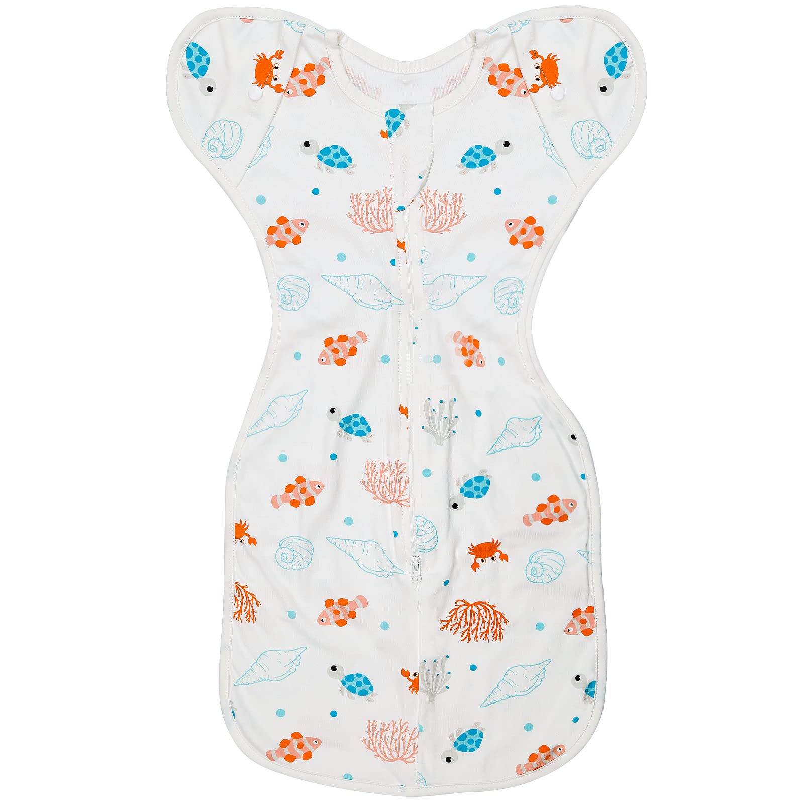 ANYEDDE Baby Transitional Swaddle Sleep Sack, Swaddle for Newborns, Cuff Removable Arms Up Design, Transitions to Arms-Free Wearable Blankets with 2-Way Zipper, Underwater World (3-6 Month)