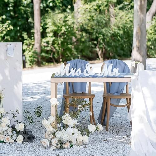 Miniatura 2 de Señal de Mr & Mrs para mesa de boda, letrero grande de madera blanca con texto en inglés "Mr and Mrs & Just Married", decoración de mesa de novia
