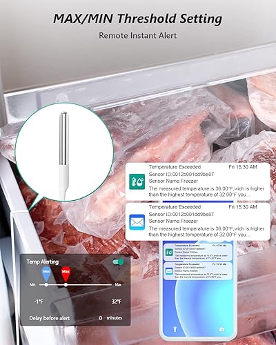 Miniatura 2 de Termómetro WiFi, alarma de congelador, alerta de correo electrónico y aplicación, 2 años de registro de datos, sin tarifa de suscripción, sensor de