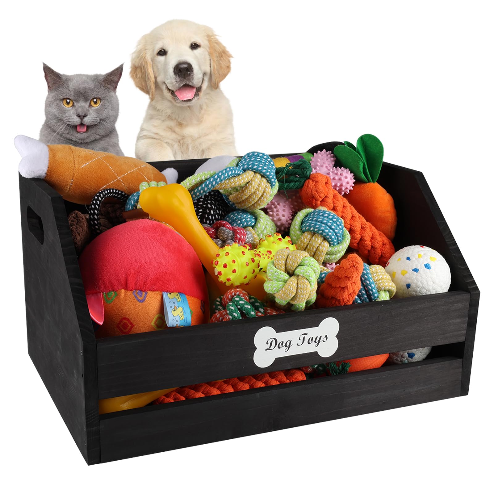 Geyecete Large Dog Toy Bin for Toy Chest,wood dog toy box with Handle,dog toy basket for Dog Organization and Storage puppy toy basket dog toy chest