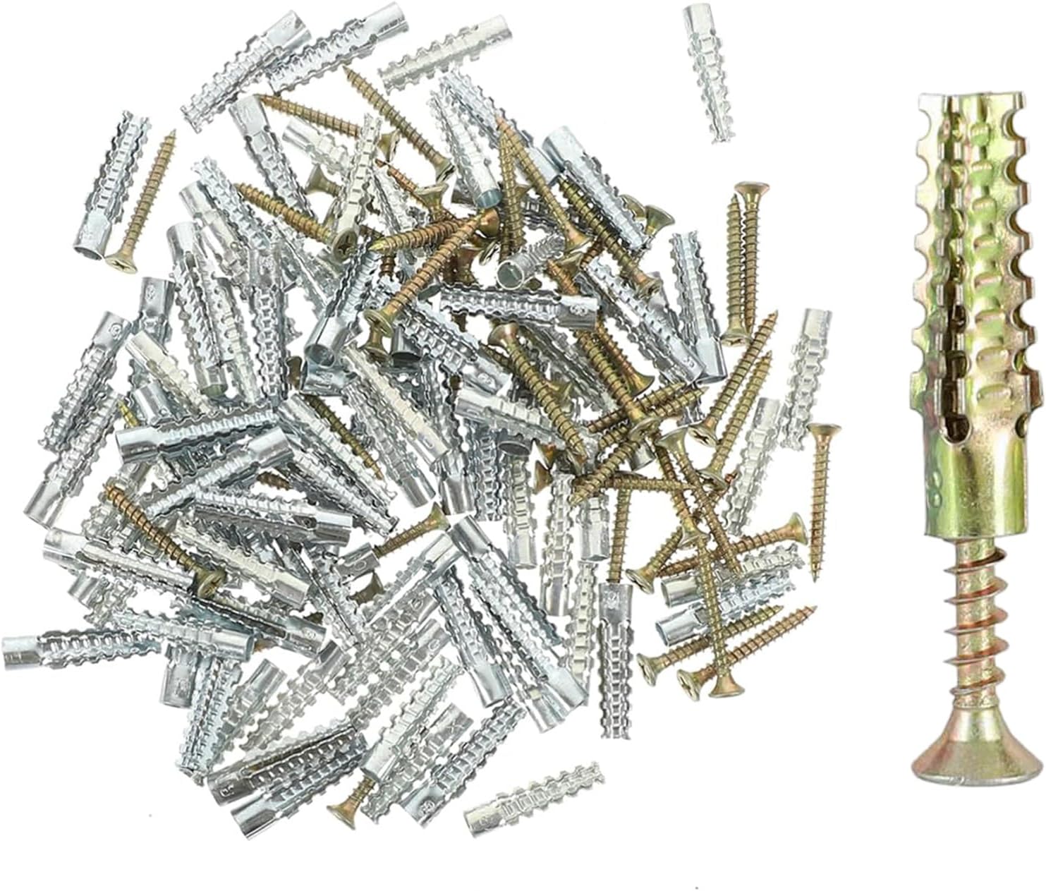 100PCS Lightweight Iron Expansion Tube with Self-Tapping Screws, Wall Anchors for Drywall Heavy Duty, Metal Dry Wall Anchors Set (100PCS M8)