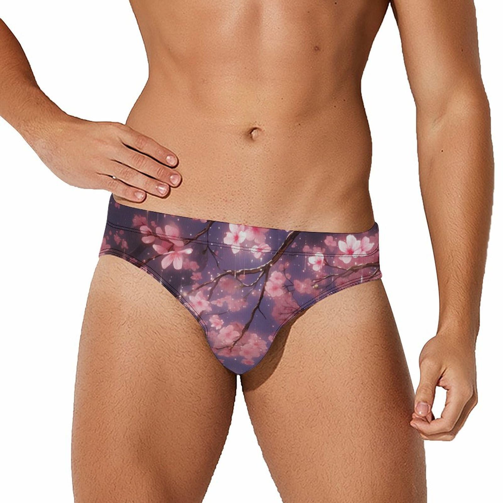Falling Cherry Flowers Mens Swim Briefs Quick Dry Swim Trunk Bikini Underwear Swimsuit 2XL