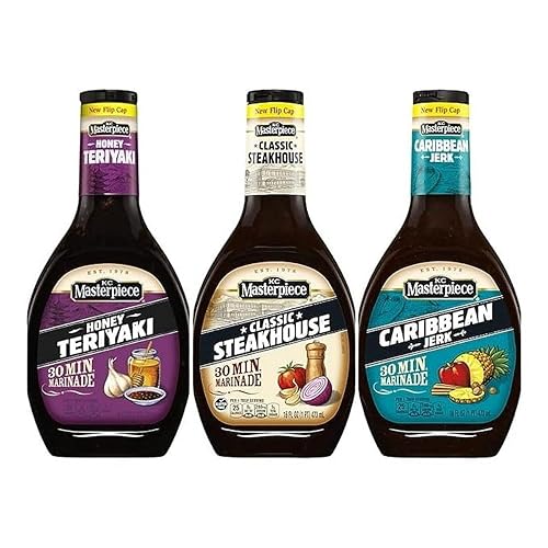 KC Masterpiece - Paquete de 3 variedades de adobo de 30 minutos – Classic Steakhouse, Honey Teriyaki y Caribbean Jerk – Incluido por Louisiana Pantry