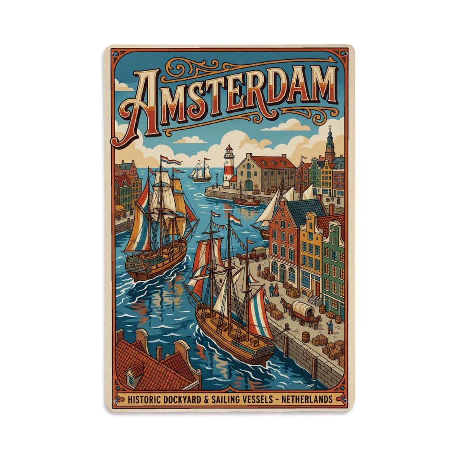 Vintage Travel Dockyard Netherlands Maritime Metal Tin Sign