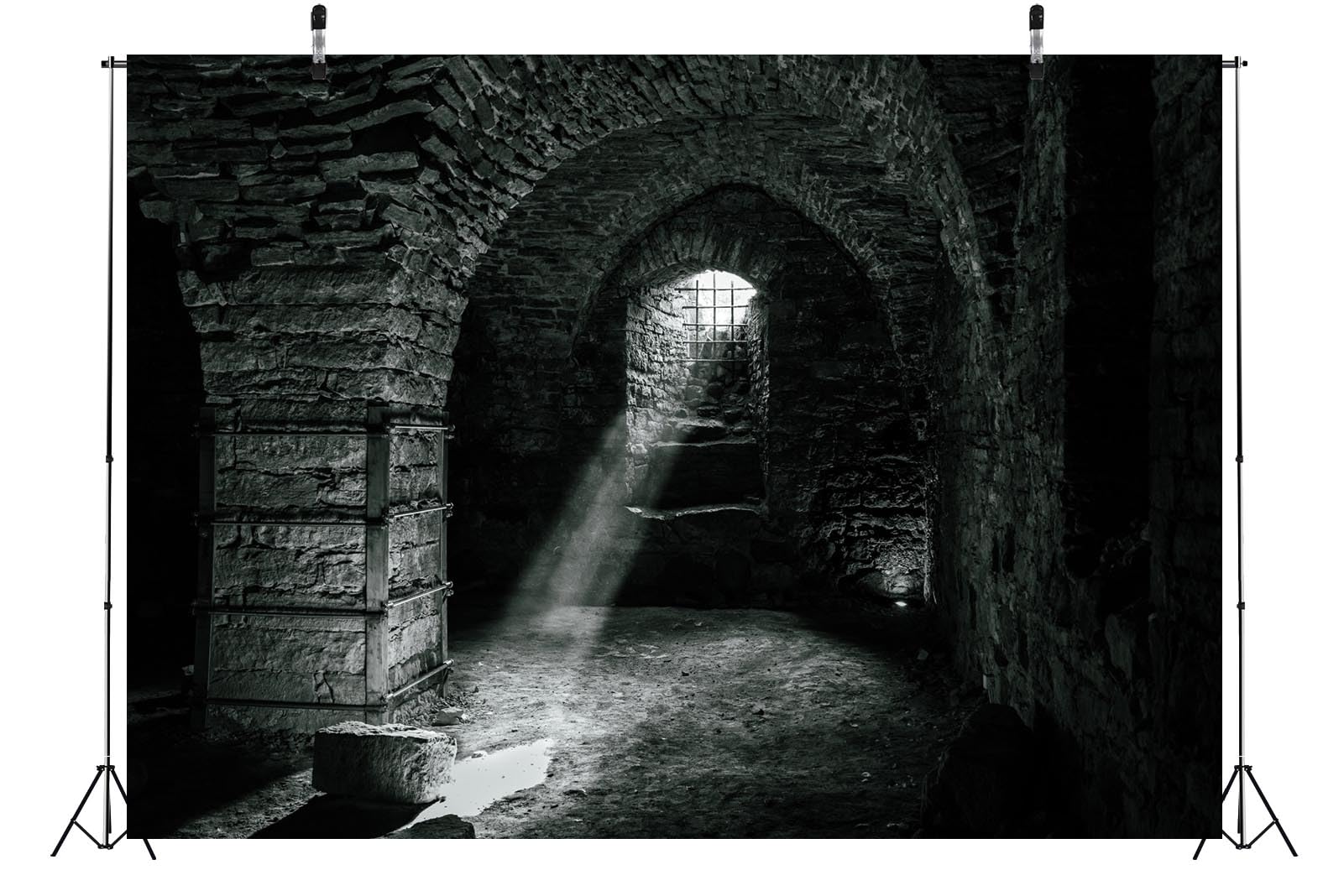 CORFOTO Old Prison Cell Backdrop Fabric 17x10ft Dark Prison Window Jail Cell Vintage Dungeon Background for Murder Mystery Themed Birthday Party Decorations Adults Halloween Photoshoot Props