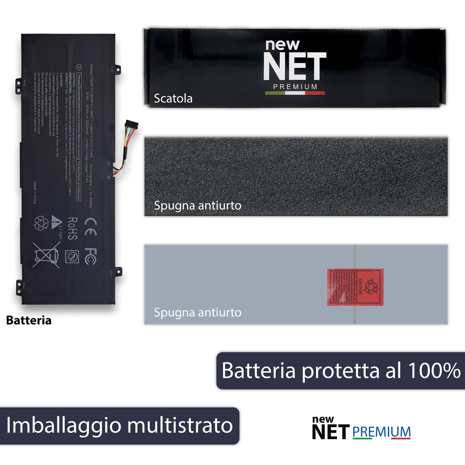 New Net - Batteria Premium L18C4PF3 compatibile con Lenovo Ideapad C340-14IWL (Type 81N4, 81RL), S540-14API (Type 81NH) [Celle altissima qualità 15.36-15.44V - 50Wh - 3200mAh]