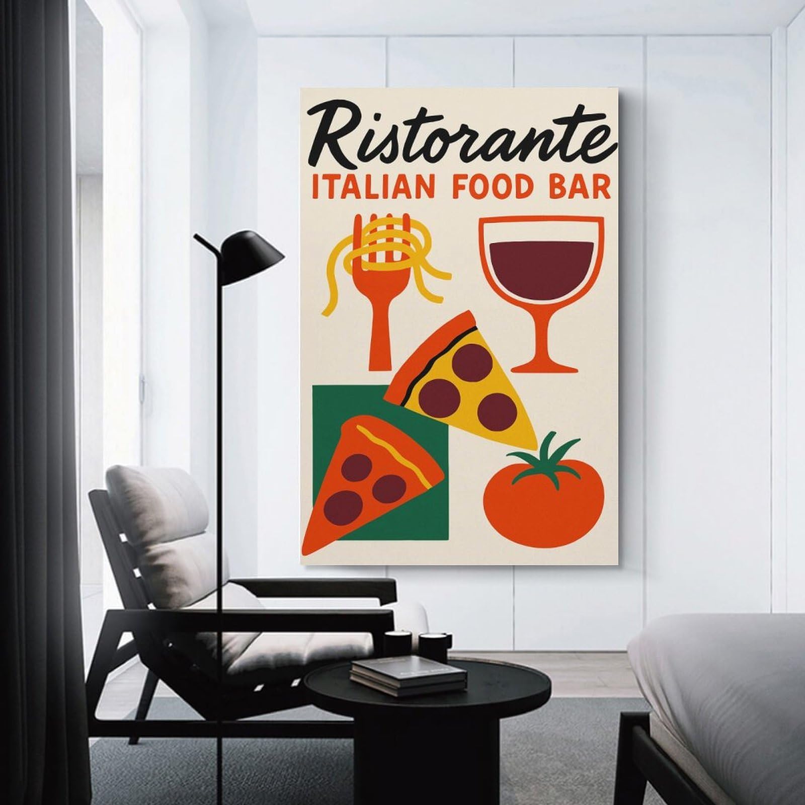 Junmoney Room Decor Wall Art Ristorante Italian Food Bar Illustration, 12x18inch(30x45cm), for Home Lounge, Bedroom Or Reading Nook, Eye Catching Artwork for Blank Walls