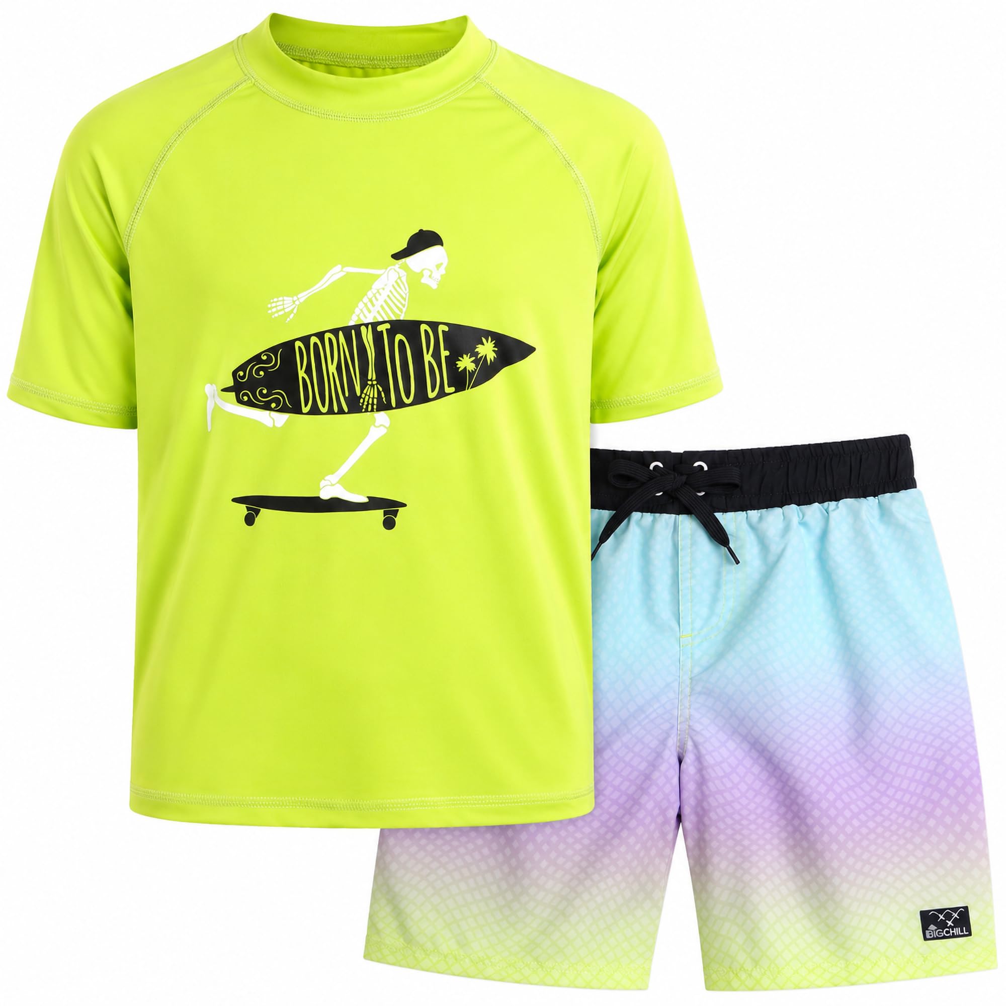 Big Chill Boys 2-Piece UPF 50 Short Sleeve Rash Guard &amp; Swim Trunks