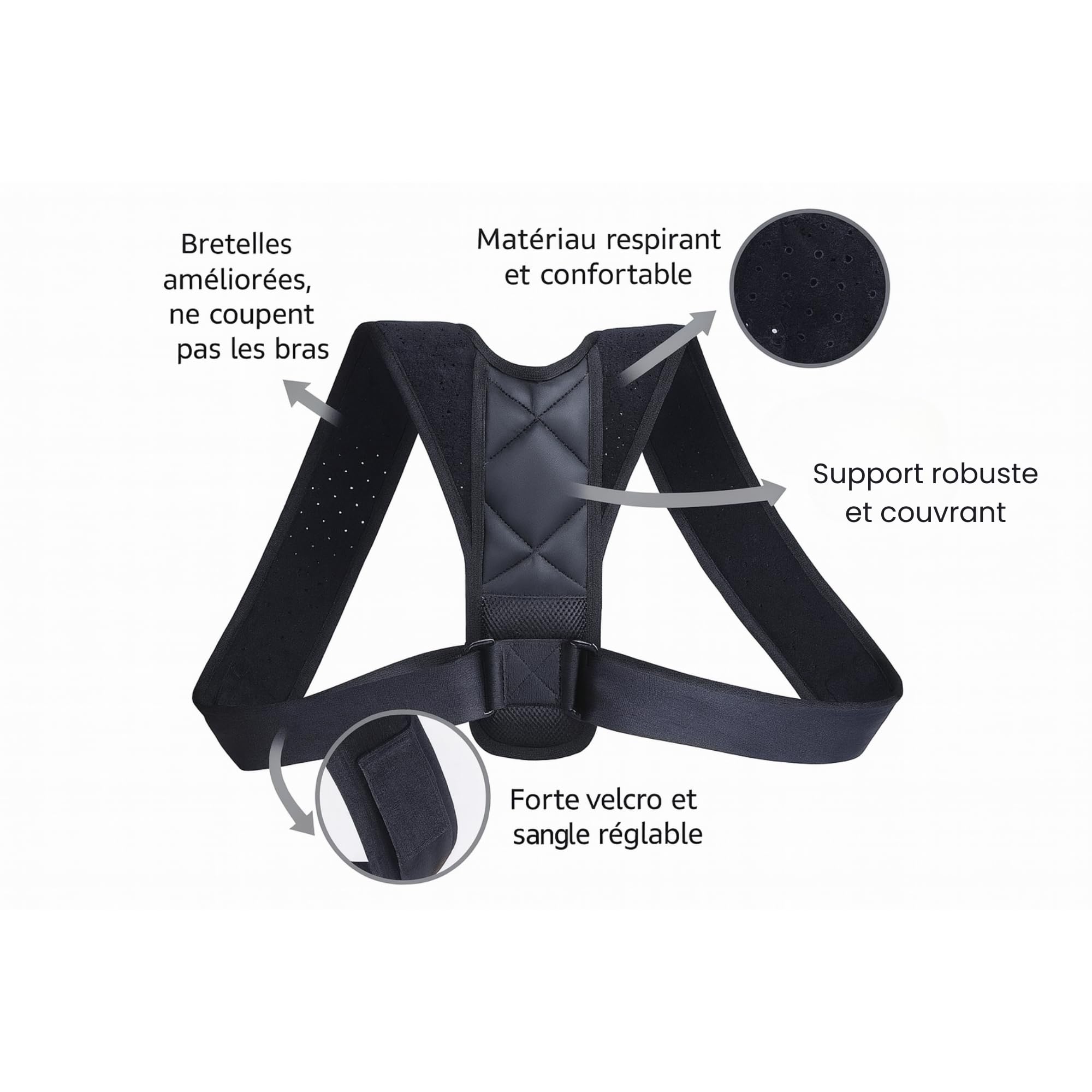 ALIGNO Correcteur de Posture Universel Homme Femme | Redresseur de Dos Réglable | Ceinture Lombaire Soutien Dorsal | Gilet de Dos avec Bretelles pour Alignement et Confort pour Améliorer la Posture