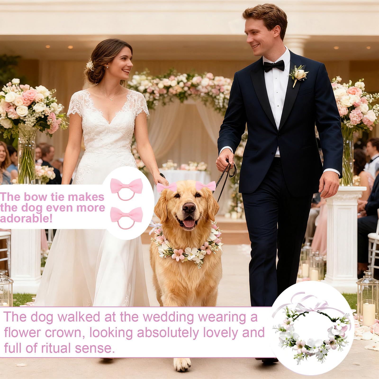 Papillon per Cane, Fiore Elegante con Fiori e Nastro, Adatto a Tutte Le Taglie di Cane, Regolabile, Perfetto per Matrimoni e Occasioni Speciali