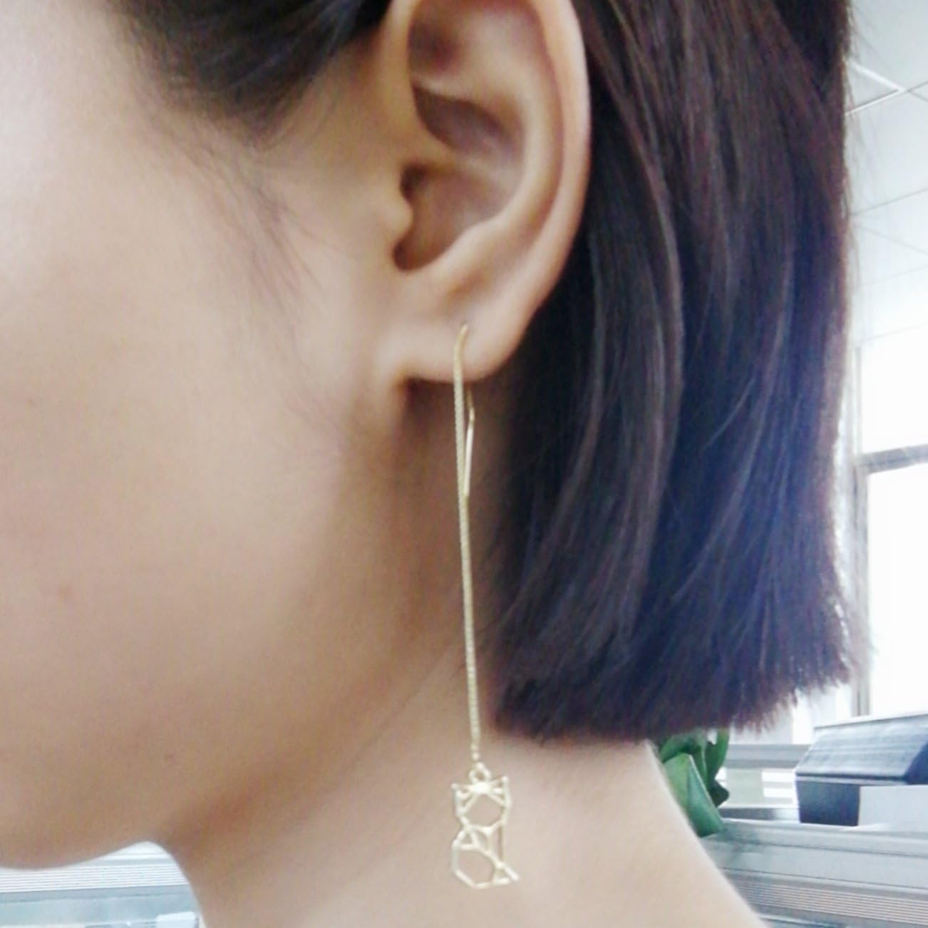 Cute Cat Dangle Earrings Fashion Origami Animals Pet Hollow Drop Earrings